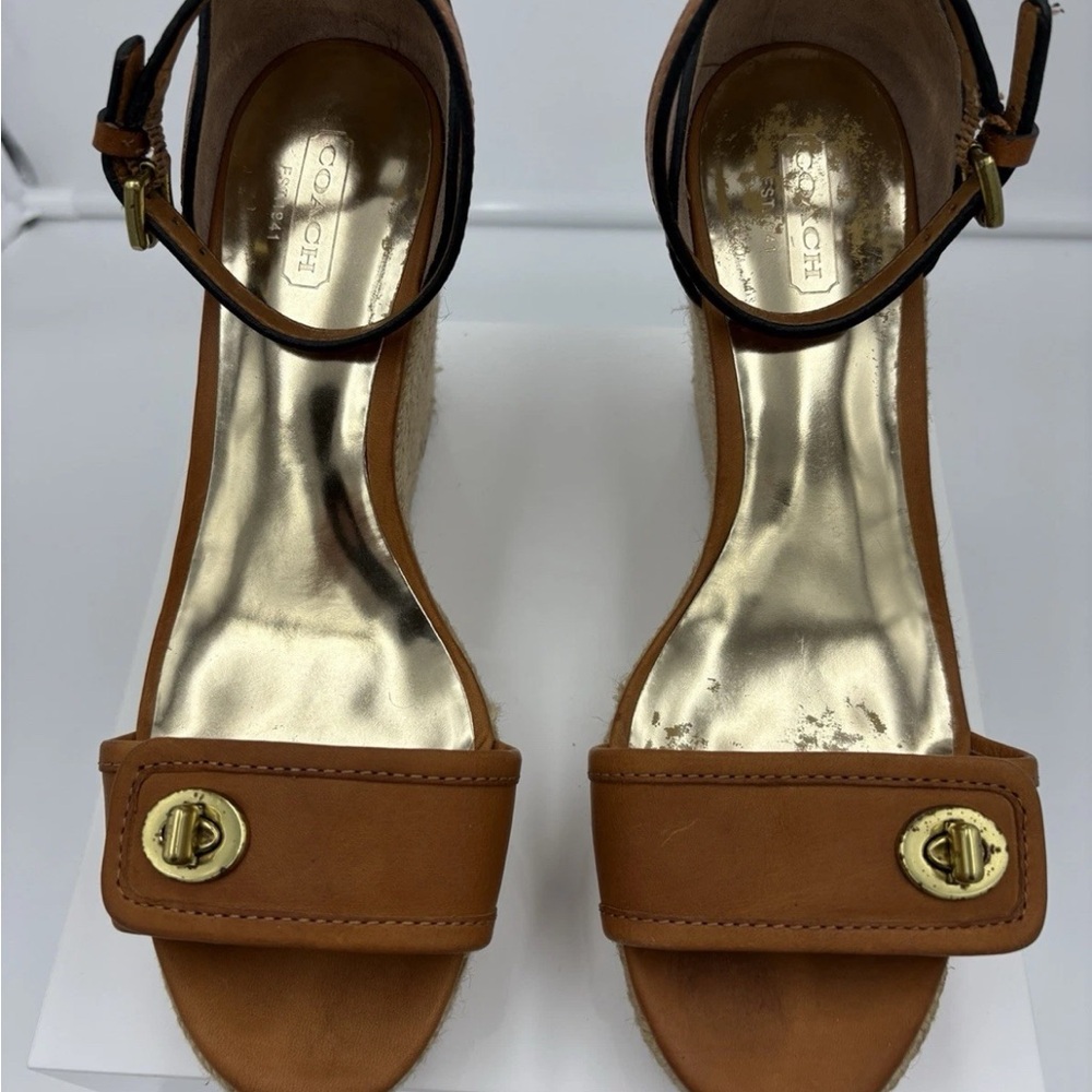 Coach Glinda Espadrille Platform Sandal -Size 7B, Brown Buckle Wedge - Picture 13 of 14